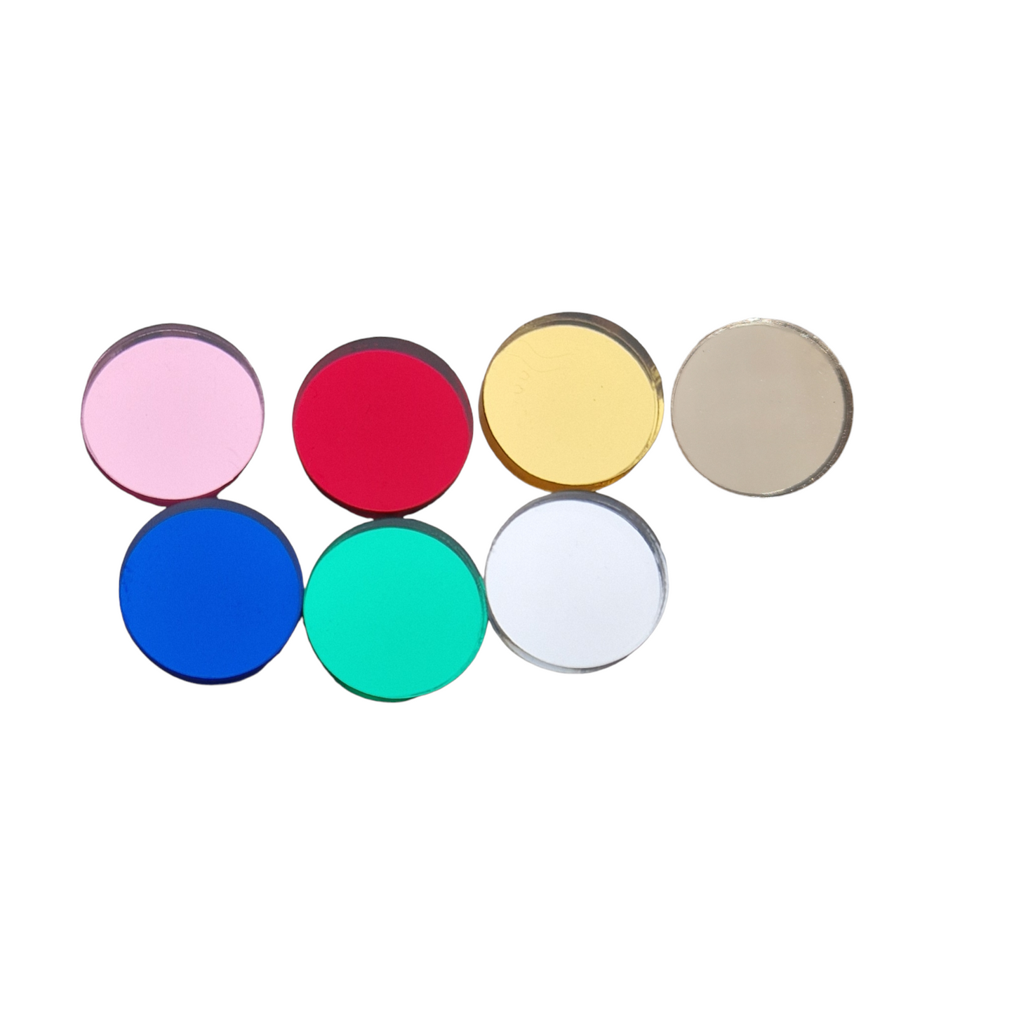 pink, red, gold, bronze, blue, green and silver circles showing the colour options