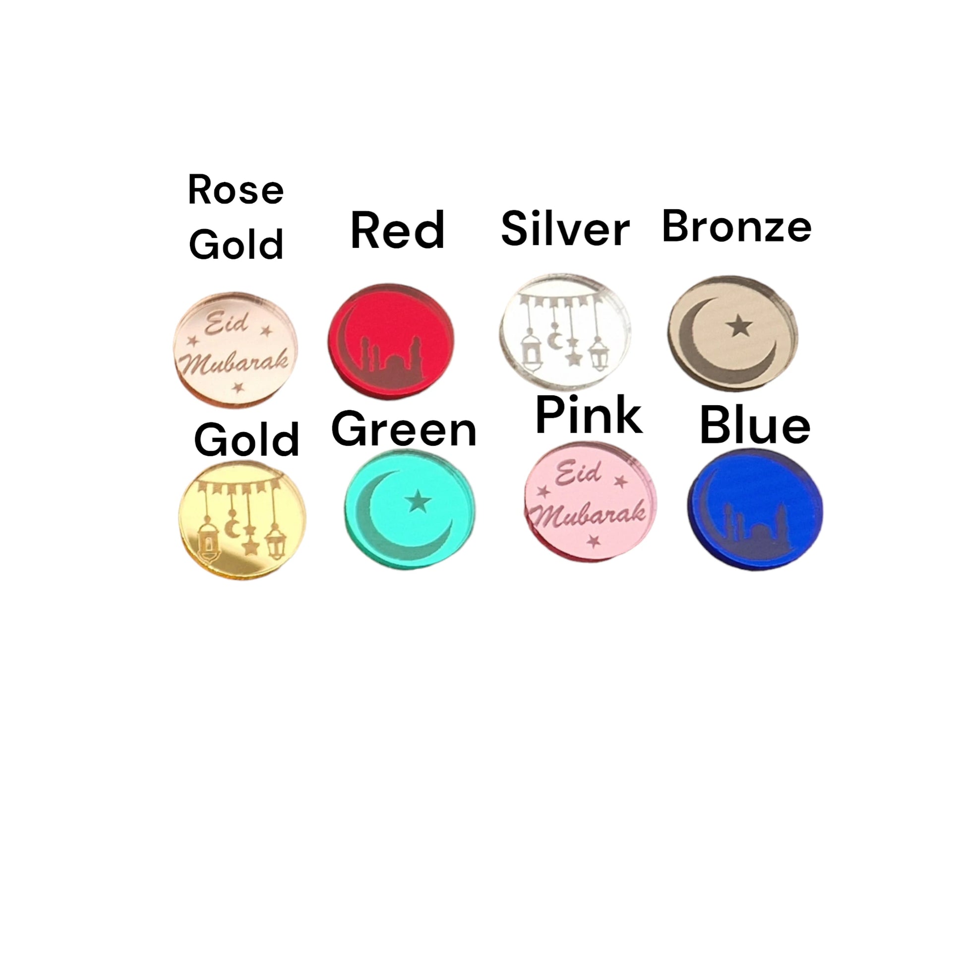 Eid Mubarak table confetti colour choices - rose gold, red, silver, bronze, gold, green, pink, blue