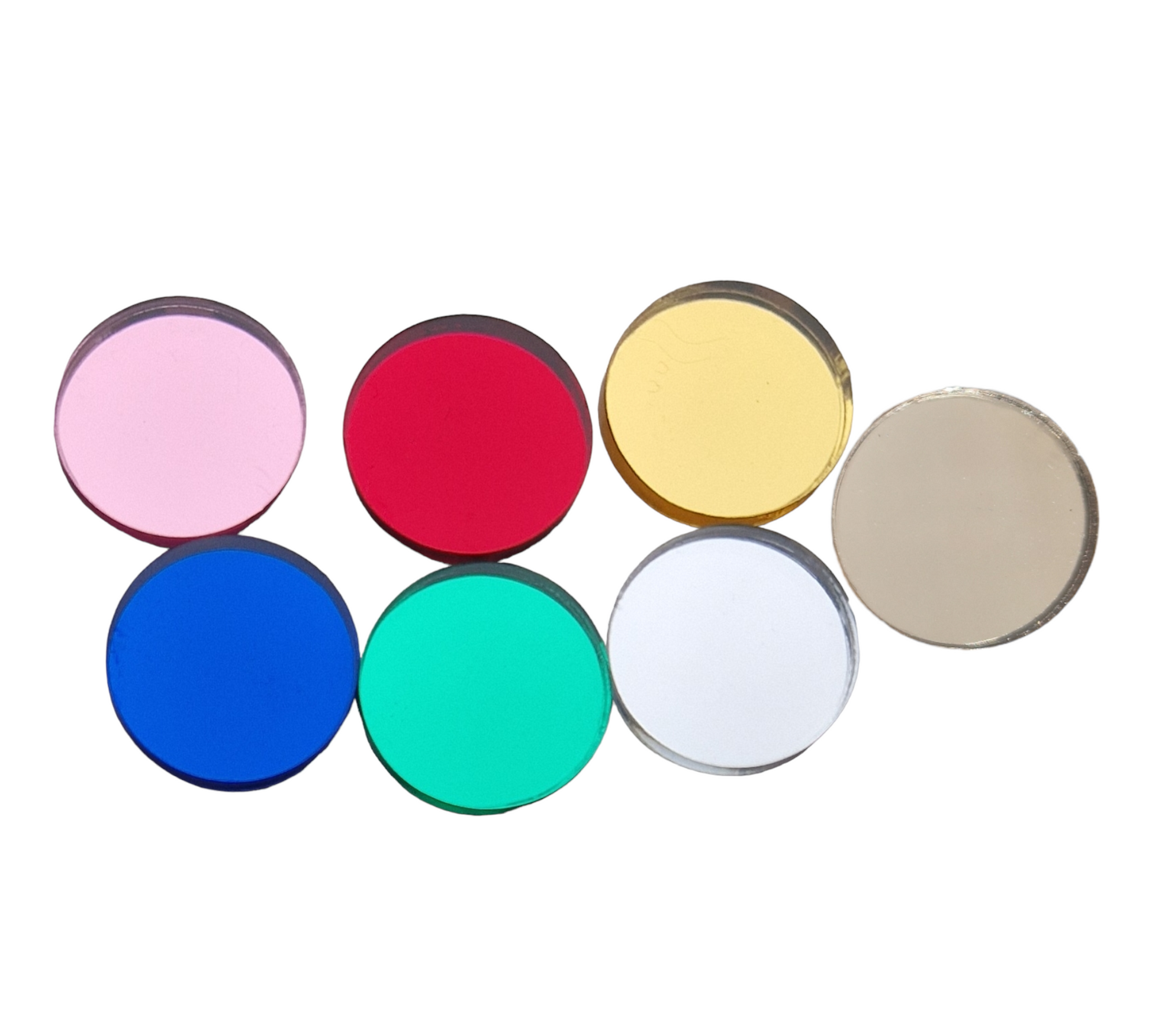 Image shows the colour options - pink, red, gold, bronze, blue, green, silver